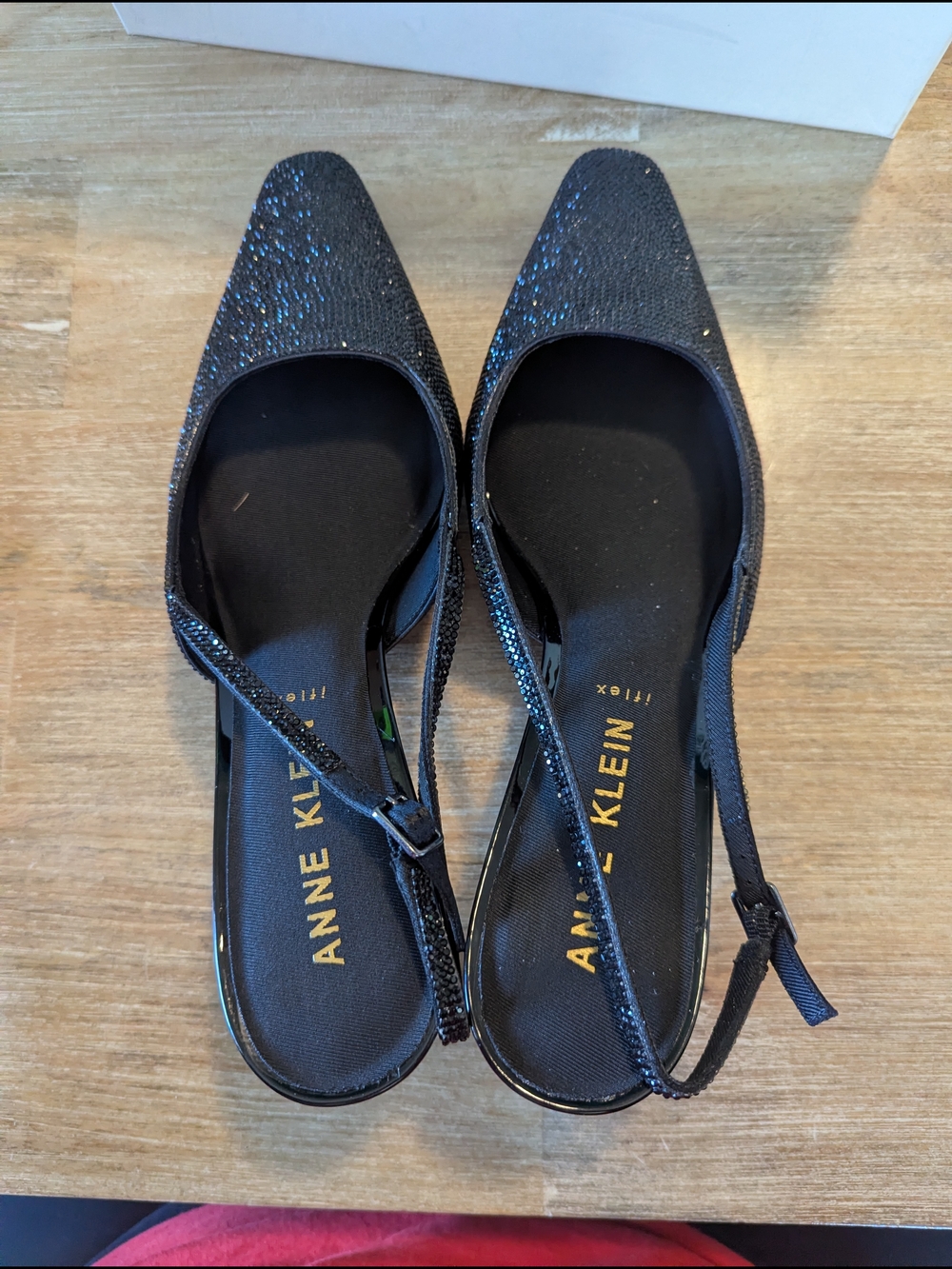 Anne Klein Black Sparkle Pointed Slingback Heels